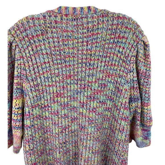 Design 365 Short Sleeve Puff Button Chunky Cardigan Crochet Rainbow Womens 3X - Picture 7 of 9
